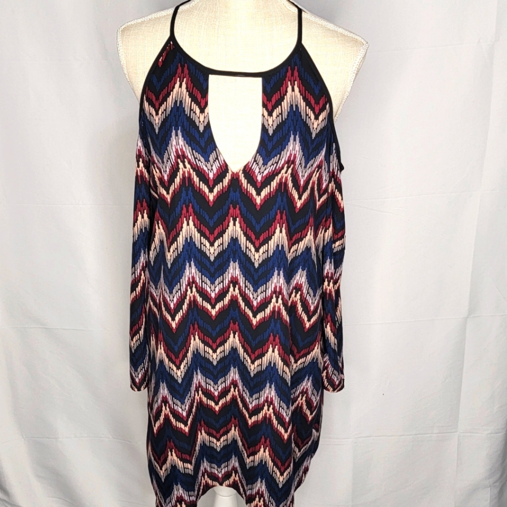 Charles‎ Henry Chevron Print Cold Shoulder Dress Size M